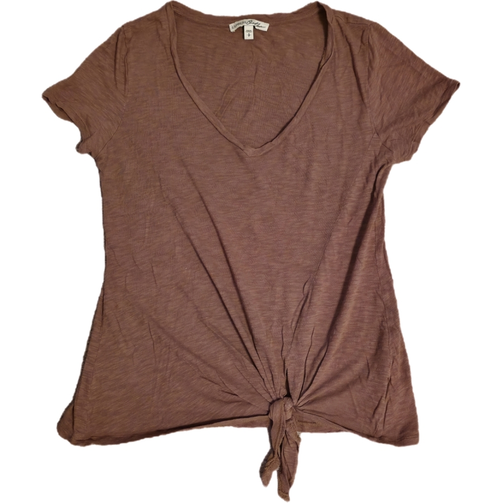 Express One Eleven Brown Tie Front Tee